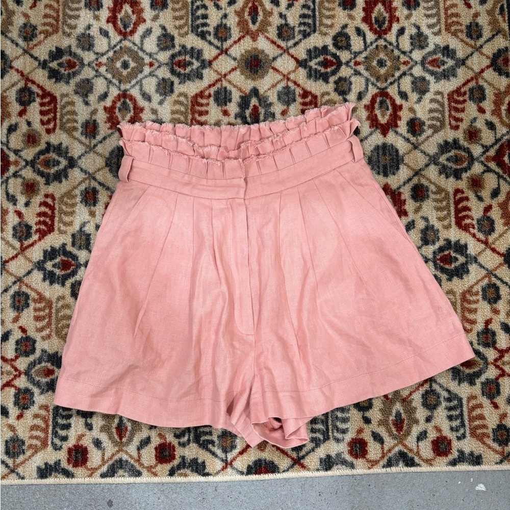 Alexis Shorts Jolan Pink Hi Waisted Paper Bag Linen Shorts - Picture 3 of 5